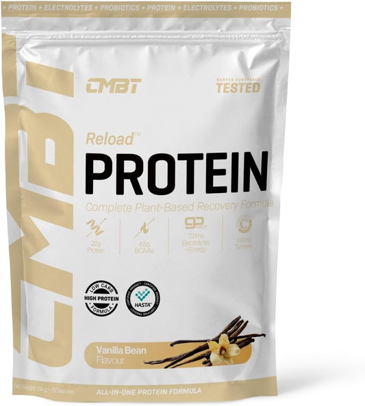 CMBT Reload Protein Powder, 22g Plant-Based Protein, Gut Health, Anti-Inflammatory, Clean Energy, Hydration Support, Banned Substance Tested, Vanilla, 1.5kg