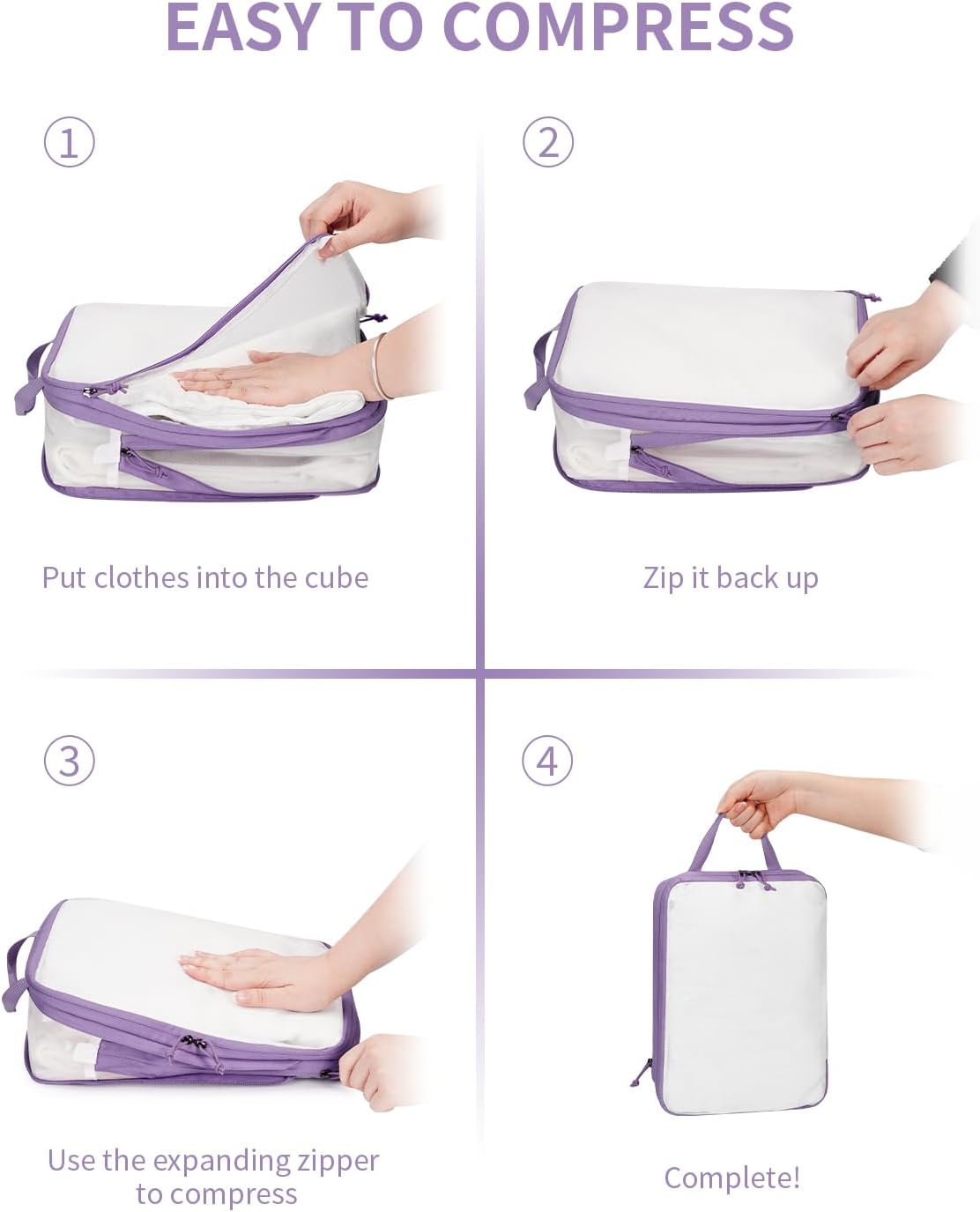 ECOHUB 6pcs Compression Packing Cubes Set for Backpack Suitcases, Expandable Travel Organiser with Shoes Bag, Ultra-resistant Packing Organiser for Carry On Luggage