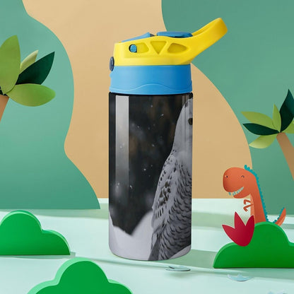 Stainless Steel Water Bottles Snow Owl Travel Water Cups with Handle And Silicone Straw Drinking Cup with Leak Proof Lid Thermo Travel Mug for Women Men