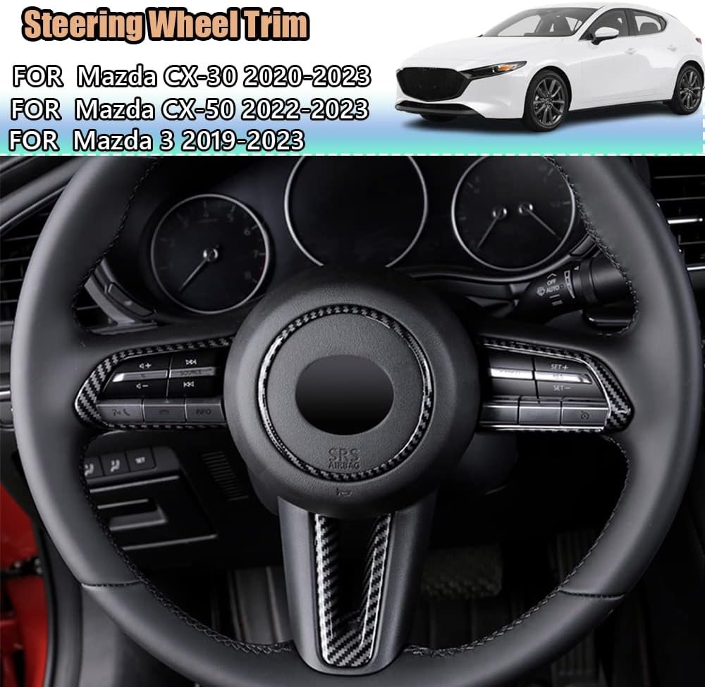 Kakash Custom Interior Accessories for Mazda 3 2019 2020 2021 2022 2023 CX-30 CX-50 MX-30 ABS Auto Steering Wheel Buttons Sequins Cover Trim Decoration Panel Moulding 4Pcs/Set(Carbon Fiber Style)