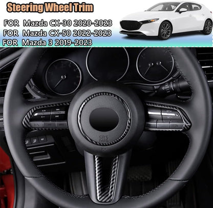 Kakash Custom Interior Accessories for Mazda 3 2019 2020 2021 2022 2023 CX-30 CX-50 MX-30 ABS Auto Steering Wheel Buttons Sequins Cover Trim Decoration Panel Moulding 4Pcs/Set(Carbon Fiber Style)