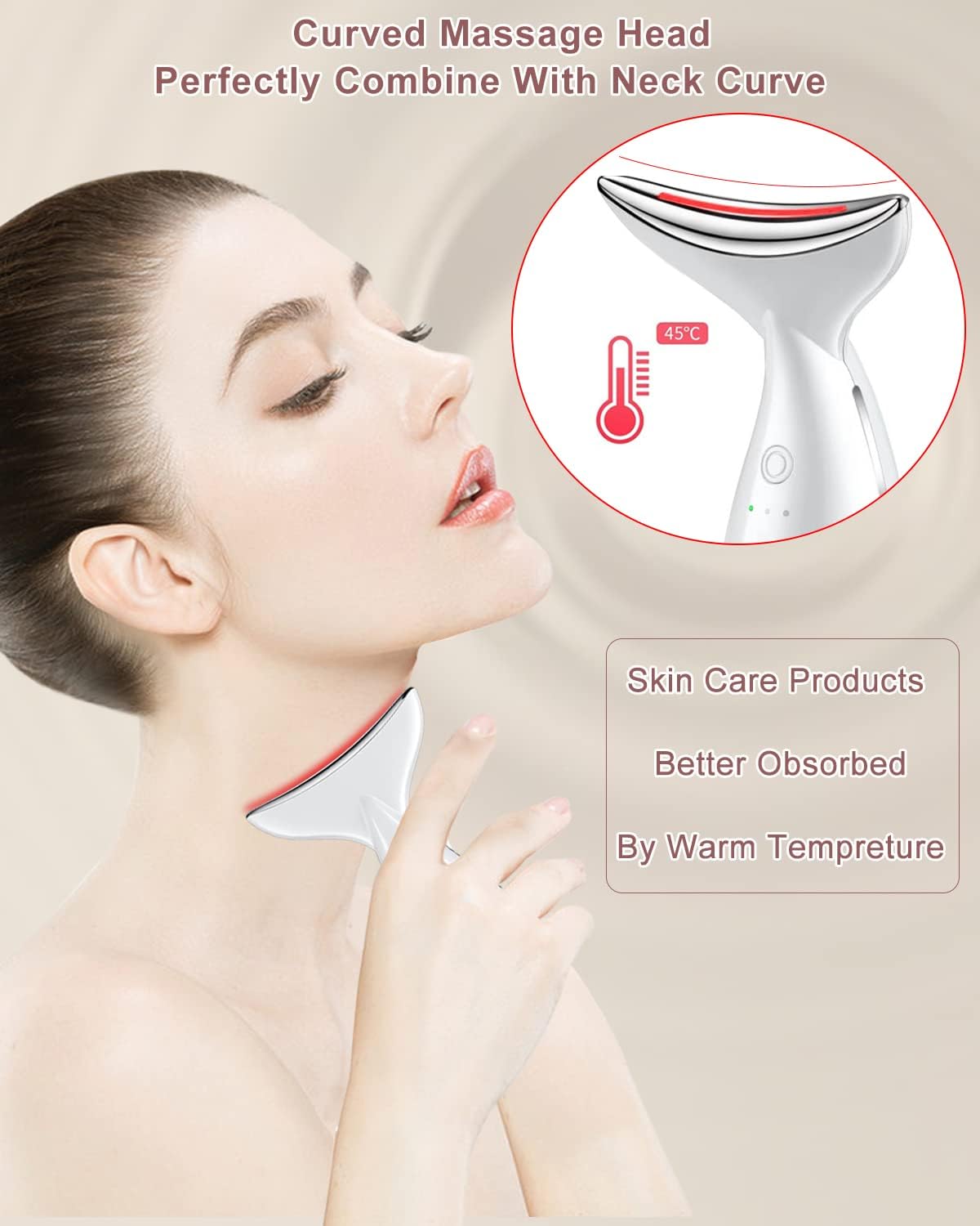VOFEL Face and Neck Massger for Skin Care Electric Face Neck Lifting Massager with 45℃ Heat & 3 Massage Modes for Wrinkles Facial Neck Massager (WHITE)