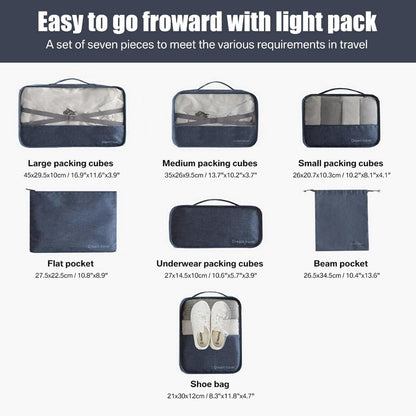 7-Piece Grey Packing Cube Set for Efficient Luggage Organization and Travel Storage