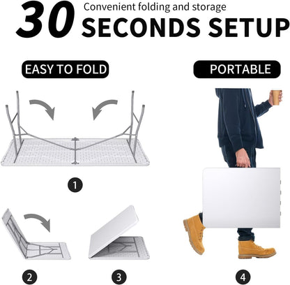 6 Ft Portable Foldable Long Table, Folding Table for Indoor Outdoor, Smooth HDPE Tabletop with Built in Handle & Steel Legs, Perfect for Party, Dining, Wedding, Events, Camping, Utility, Temporary