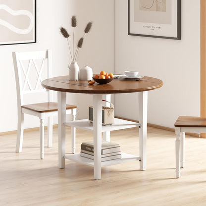 Giantex 42.5 Inches Round Dining Table, Drop Leaf Kitchen Table with Storage Shelves, Expandable Tabletop for Small Space, Dining Room, Living Room, Dinner Table for 4