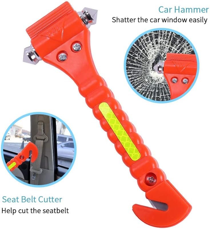 4 PCS GoDeCho Car Emergency Escape Window Breaker and Seat Belt Cutter Hammer with Light Reflective Tape,Life Saving Survival Kit
