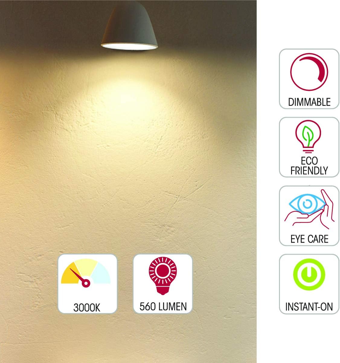 TEKLED® GU10 DIMMABLE Spotlight LED Bulbs | Energy Saving 7W Light Bulb 50W Halogen Spotlight Equivalent | 120° Wide Beam Angle MR16 3000K 560LM | 6-Pack | Warm White