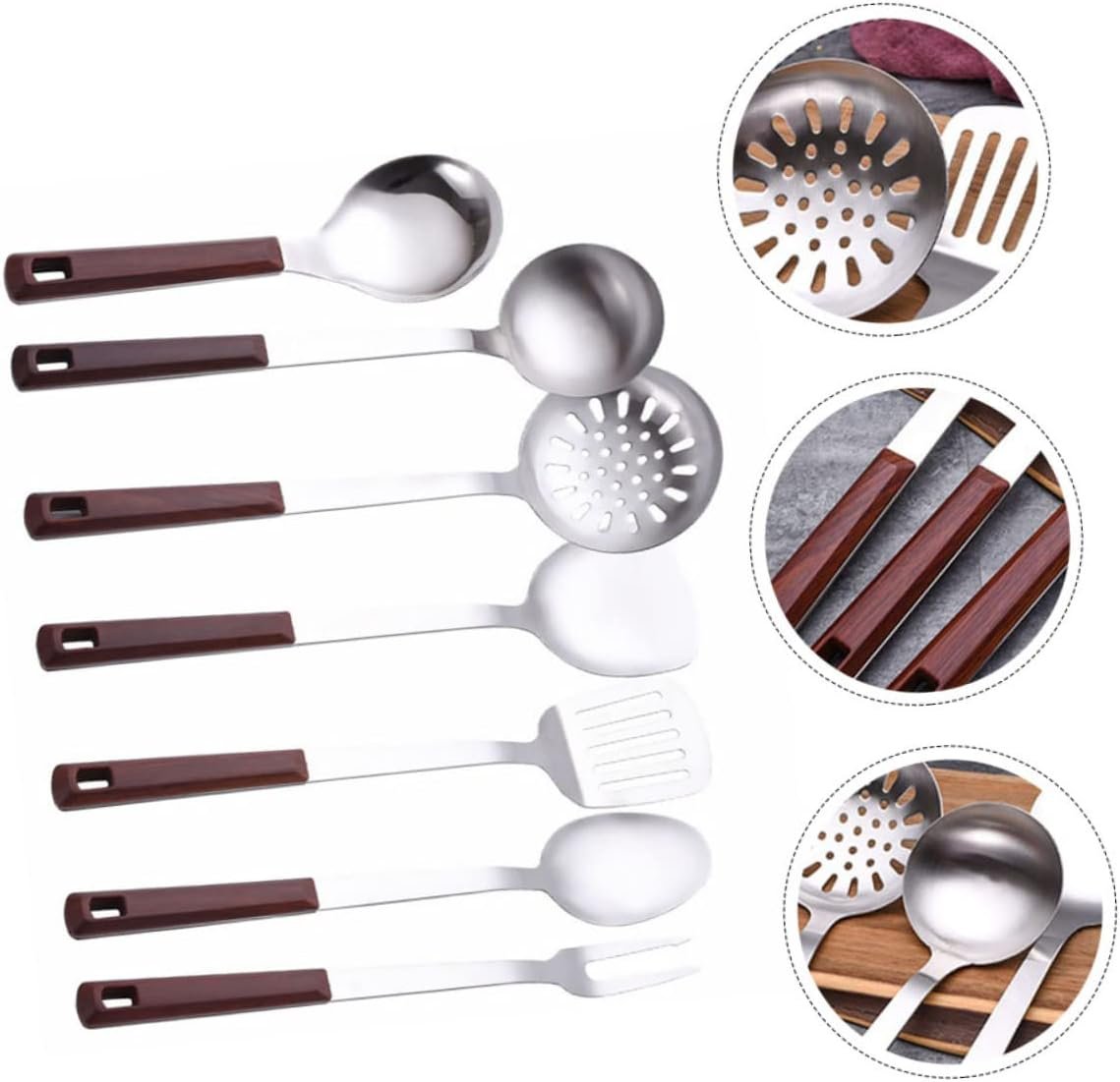 LIFKOME 1 Set 7 Pezzi Set Da Cucina Pezzi Gadget e Utensili Da Cucina Cucchiai Da Minestra Cinesi Pentole Antiaderenti Spatola Wok Pinze Metalliche Acciaio Inossidabile Anti-aderente
