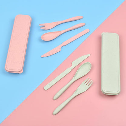 4 Pack Reusable Utensils Set with Case, Spoon Knife Fork Portable Cutlery Set, Eco Friendly Non-Toxin Reusable Travel Utensil Set for Adult Picnic Camping or Birthday