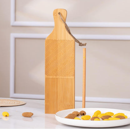 Gnocchi Board Hand Crafted Gnocchi Paddle with Garganelli Stick Maveite Cavatelli Pasta Maker Pasta Board Gnocchi Ridges Roller Natural Bamboo Kitchen Gadgets Tools