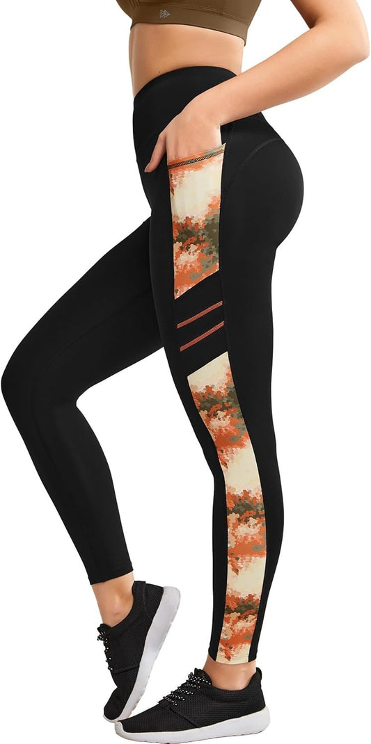 Yvette Printed Leggings for Women High Waisted Workout Tummy Control Yoga Pants with Pockets