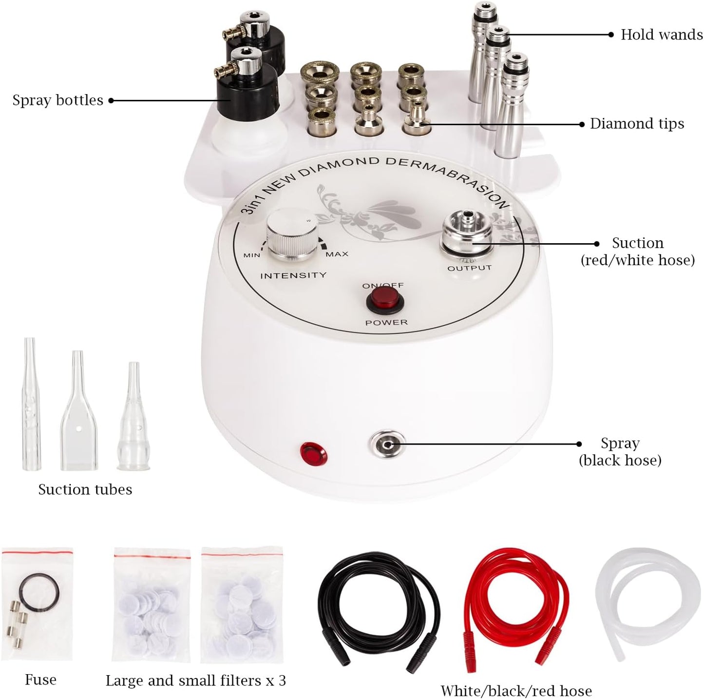 AIMENGXI 3 in 1 Diamond Microdermabrasion Machine, Professional Microdermabrasion Device with Vacuum Spray, Beauty Facial Skin Care Dermabrasion Equipment for Salon Personal Home Use