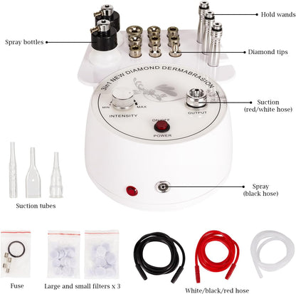 AIMENGXI 3 in 1 Diamond Microdermabrasion Machine, Professional Microdermabrasion Device with Vacuum Spray, Beauty Facial Skin Care Dermabrasion Equipment for Salon Personal Home Use