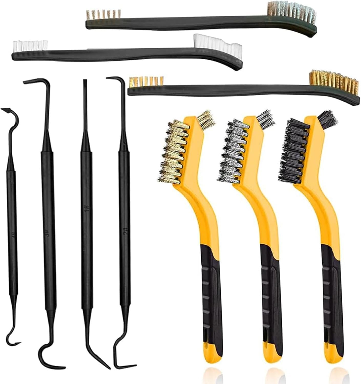 10pcs Wire Brush Set, Stainless Steel/Brass/Nylon Bristles Brushes for Narrow Areas Deep Cleaning Dirt, Rust Removal, Grill Cleaner, Paint Scrubbing Double-Ended Cleaning Brush and Picks Set