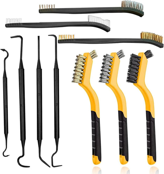 10pcs Wire Brush Set, Stainless Steel/Brass/Nylon Bristles Brushes for Narrow Areas Deep Cleaning Dirt, Rust Removal, Grill Cleaner, Paint Scrubbing Double-Ended Cleaning Brush and Picks Set