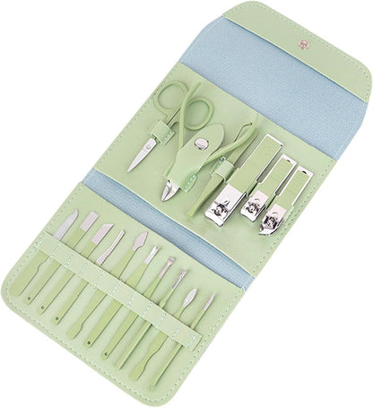 Toguma Manicure Set Nail Clippers Pedicure Kit 16 Pieces Stainless Steel Manicure Kit with Green Bag, Fingernail Toenail Clippers for Home Workplace Outdoor Travel (Green)