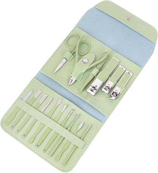 Toguma Manicure Set Nail Clippers Pedicure Kit 16 Pieces Stainless Steel Manicure Kit with Green Bag, Fingernail Toenail Clippers for Home Workplace Outdoor Travel (Green)