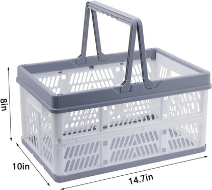 3 Pack Collapsible Storage Crates with Handles, Stackable Folding Storage Crate Plastic Shopping Baskets for Kitchen Bathroom Grocery Car Trunk (14.76 x 9.8 x 8 inches)