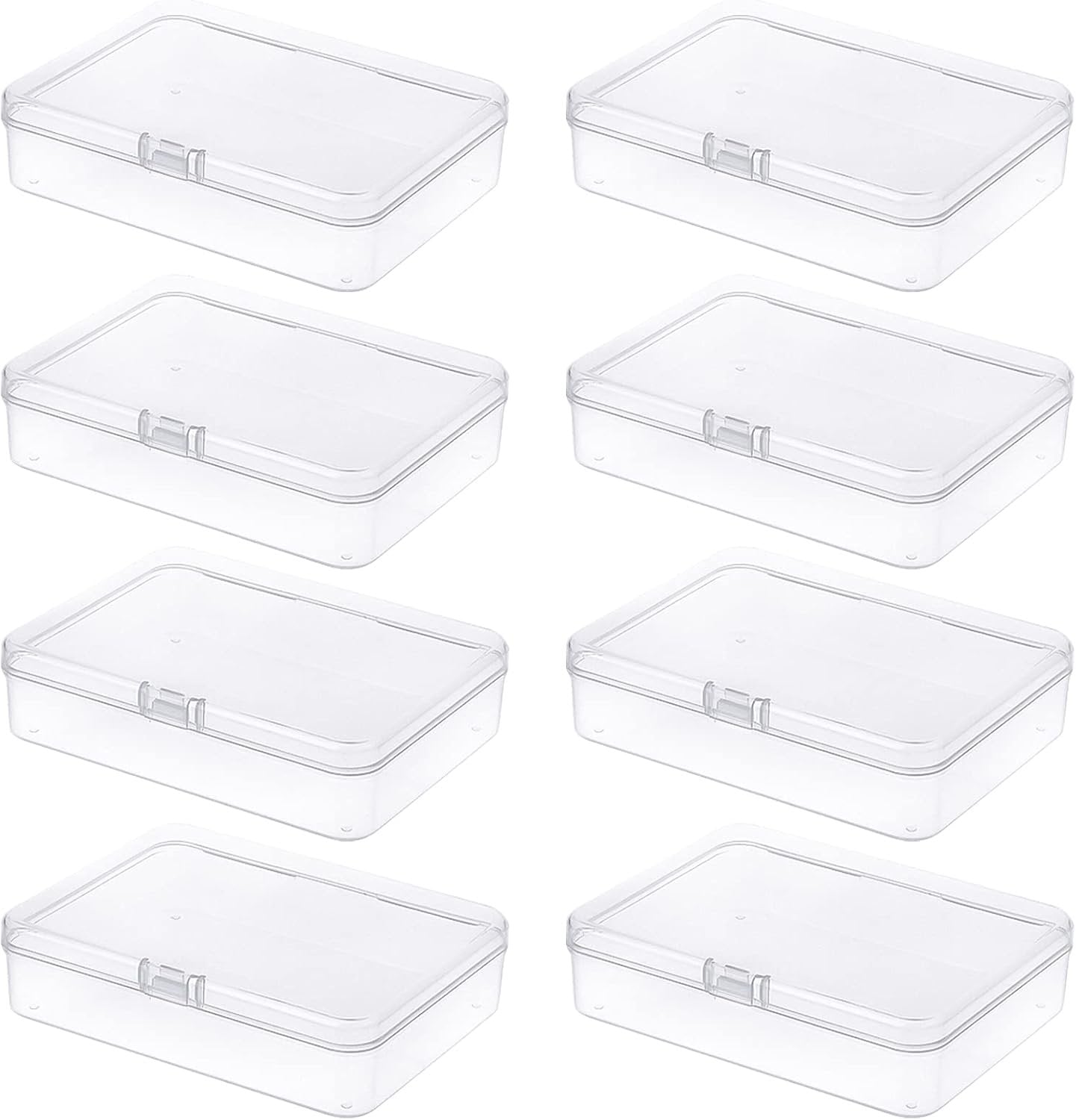 Thintinick 8-Pack Rectangular Plastic Storage Containers Box with Hinged Lid for Beads and Crafts, 4.5 x 3.3 x 1.1 inch / 115 x 85 x 28 mm (Translucent)