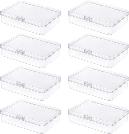 Thintinick 8-Pack Rectangular Plastic Storage Containers Box with Hinged Lid for Beads and Crafts, 4.5 x 3.3 x 1.1 inch / 115 x 85 x 28 mm (Translucent)