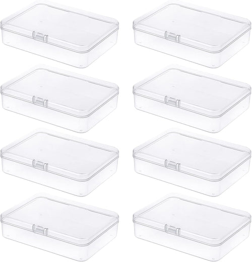 Thintinick 8-Pack Rectangular Plastic Storage Containers Box with Hinged Lid for Beads and Crafts, 4.5 x 3.3 x 1.1 inch / 115 x 85 x 28 mm (Translucent)