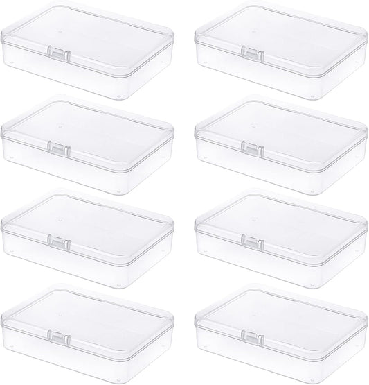 Thintinick 8-Pack Rectangular Plastic Storage Containers Box with Hinged Lid for Beads and Crafts, 4.5 x 3.3 x 1.1 inch / 115 x 85 x 28 mm (Translucent)