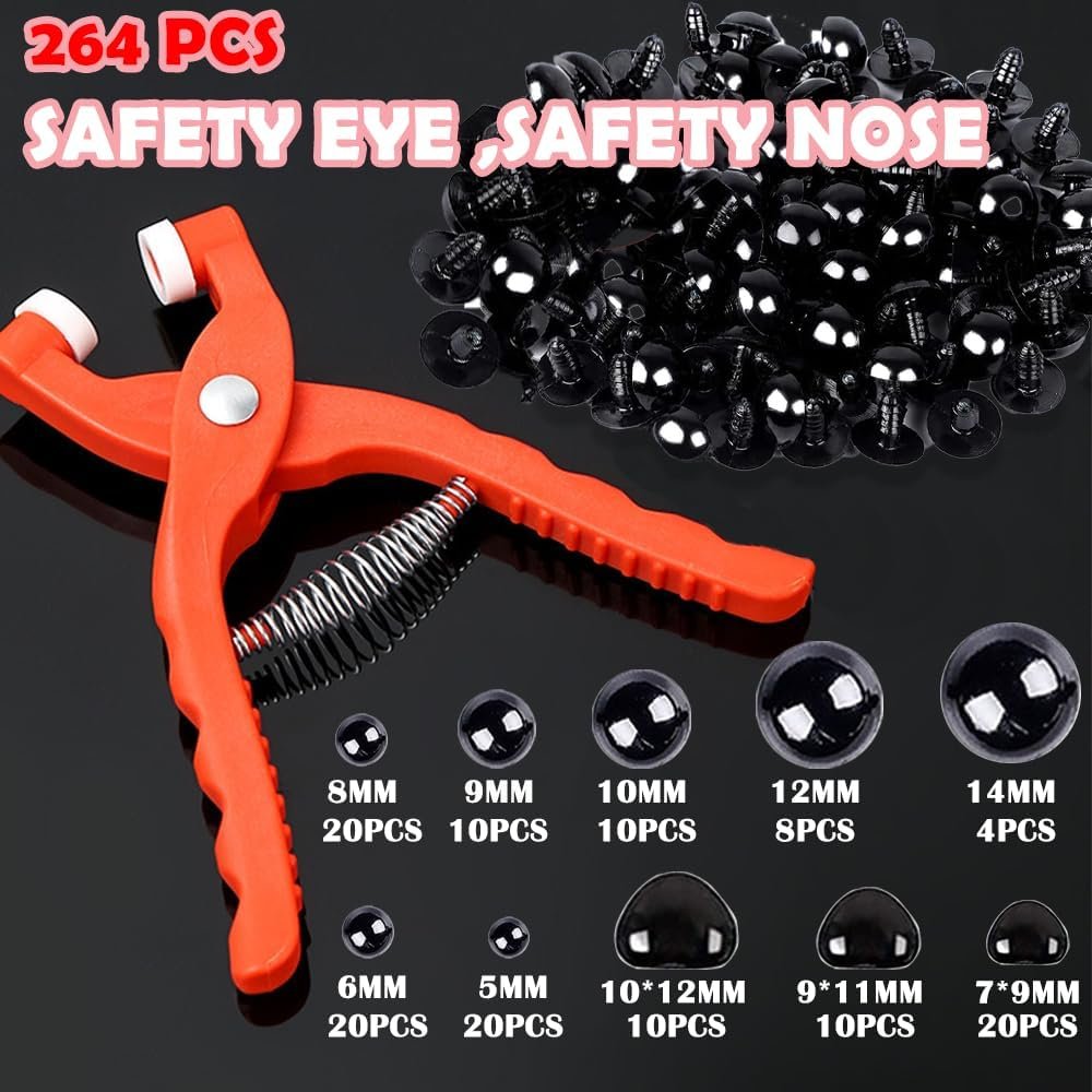 Agamino Safety Eye Tool, Safety Eye Snapper Tool for Crocheting, Safety Eye Pliers Auxiliary Tool with 264PCS Plastic Safety Eyes & 150 Sets Metal Snaps Buttons Kits for Crochet, Stuffed, DIY Craft