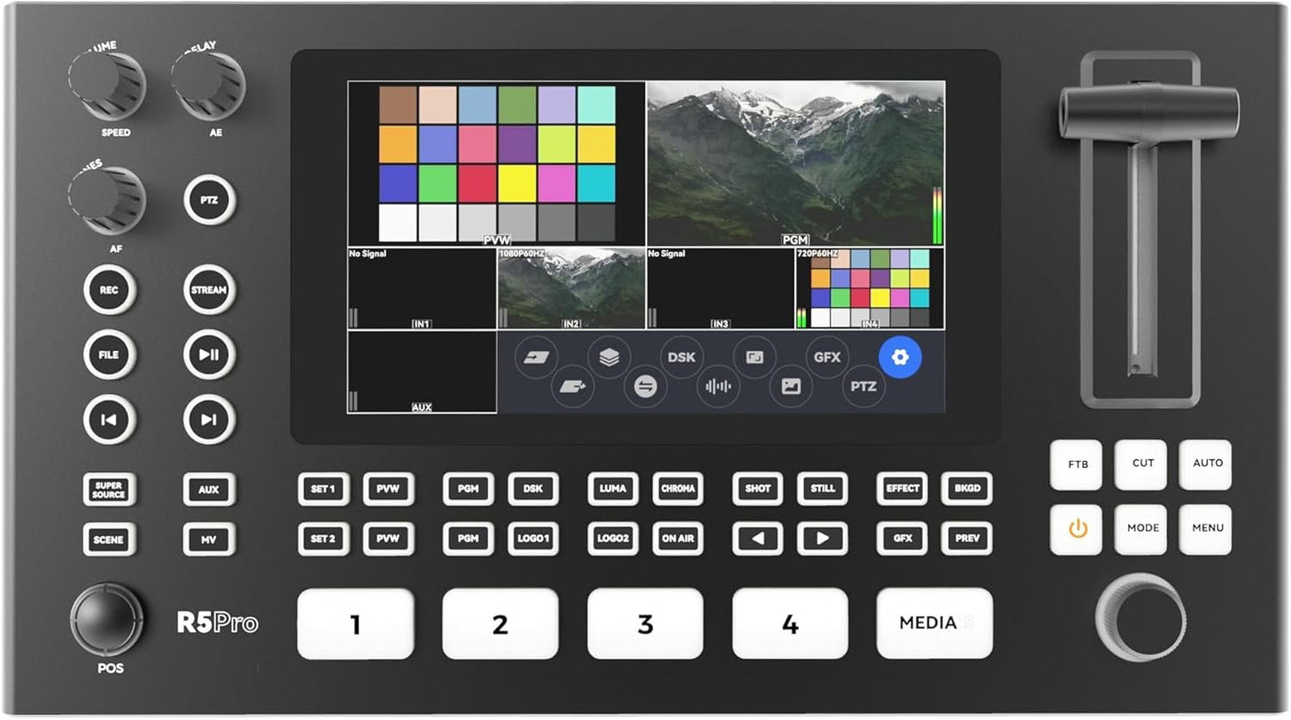 SPROLINK NeoLIVE R5PRO-S 1080P 60HZ 5.5-inch Screen Professional-Grade Live Video switcher, Portable All-in-one 4 HDMI 4K inputs Horizontal and Vertical Screen NDI Support (Optional)