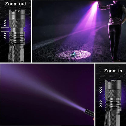 UV Torch,T Tersely UV Light Ultraviolet LED Flashlight Blacklight Portable Flashlight Torches 395nm LED Black Light Mini Flashlights Detector Zoomable with Clip SK68(AA Batteries Not Included)