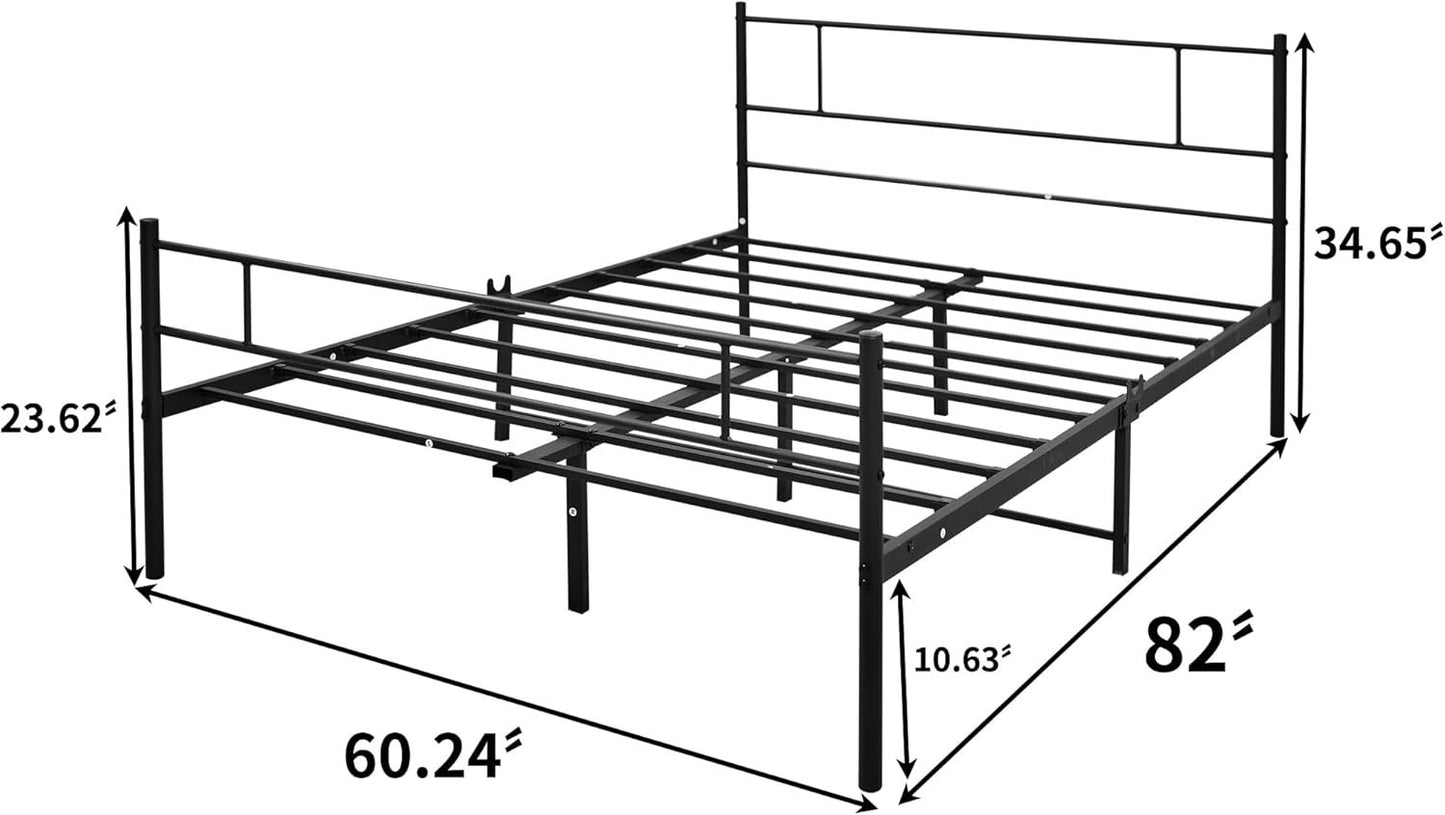 JUISSANO Metal Queen Bed Frame with Headboard,Platform Bed Frame Queen Size Mattress Foundation,No Box Spring Needed,Under Bed Storage,Steel Slats Support,Noise Free,Black Queen Size Bed Frame