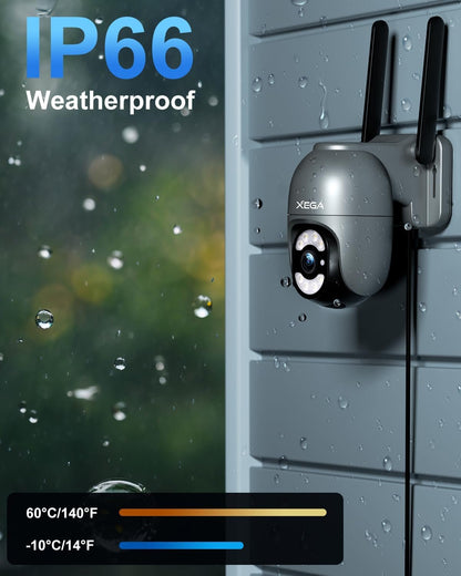 Xega 4G LTE Security Camera Outdoor with SIM Cardã€Plug in 24/7 Recordingã€‘ 2K Wired 4G No WiFi Security Camera, IP PTZ CCTV Auto Tracking Human Detection Spotlight Siren Alert TF Cloud Storage IP66