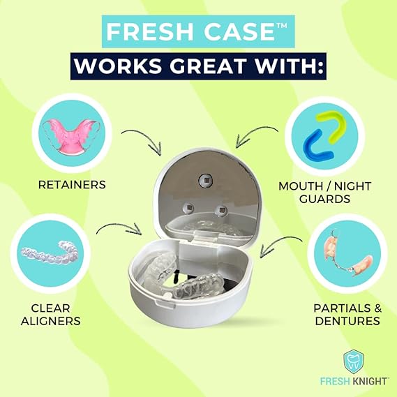 FRESH KNIGHT UVC Retainer Cleaner & Denture Cleaner - UV Retainer Case, FSA HSA Approved - Ideal for Invisalign & Mouth Guards - White UV Retainer Container - Convenient Travel Size