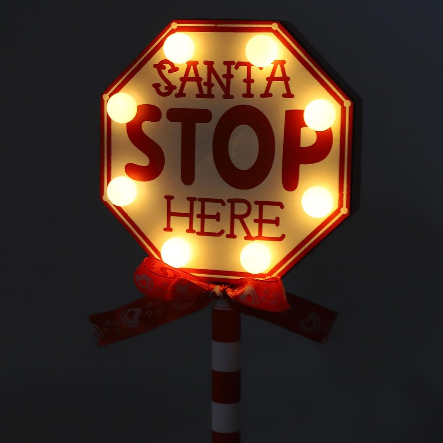 Santa Stop Here Sign Desktop Lamp with LED Warm Light Suitable for Xmas Ambience Santa Stop Here Pole Sign