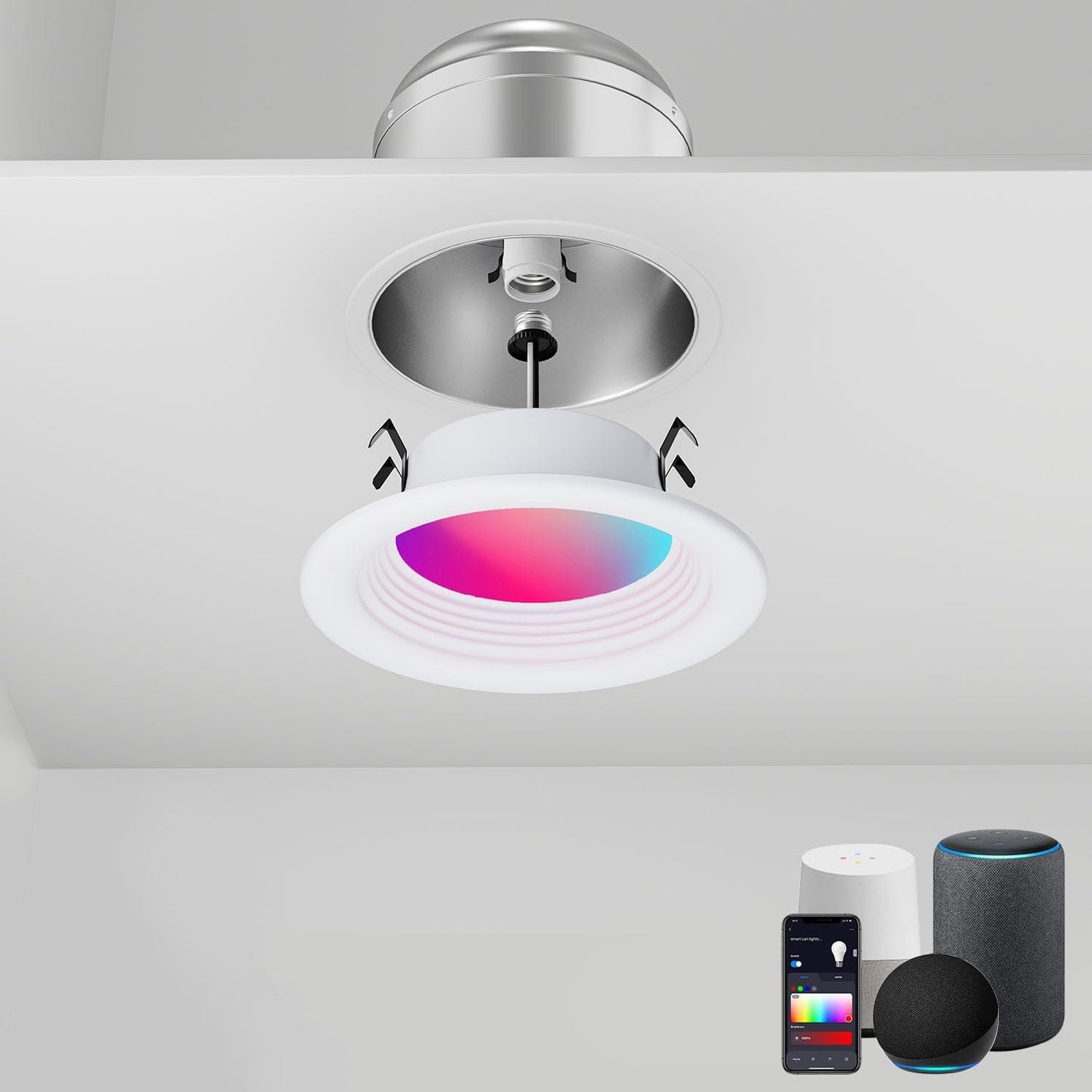 Gefolly Smart Recessed Lighting 4 Inch, Led Can Lights for Ceiling Color Changing Wi-Fi Bluetooth Connect, Dimmable Retrofit Led Recessed Light Compatible with Alexa & Google Assistant,1000 LM， 1Pack