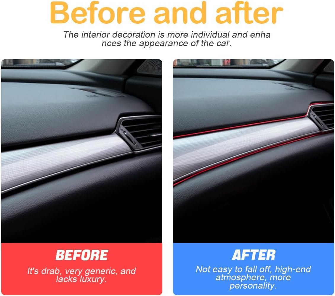 XINLIYA Car Interior Moulding Trim Strips, 33Ft/10M Universal Electroplating Decoration Filler Insert Strips, Styling Dashboard DIY Flexible Strip, Garnish Accessory with Installing Tool（Red）