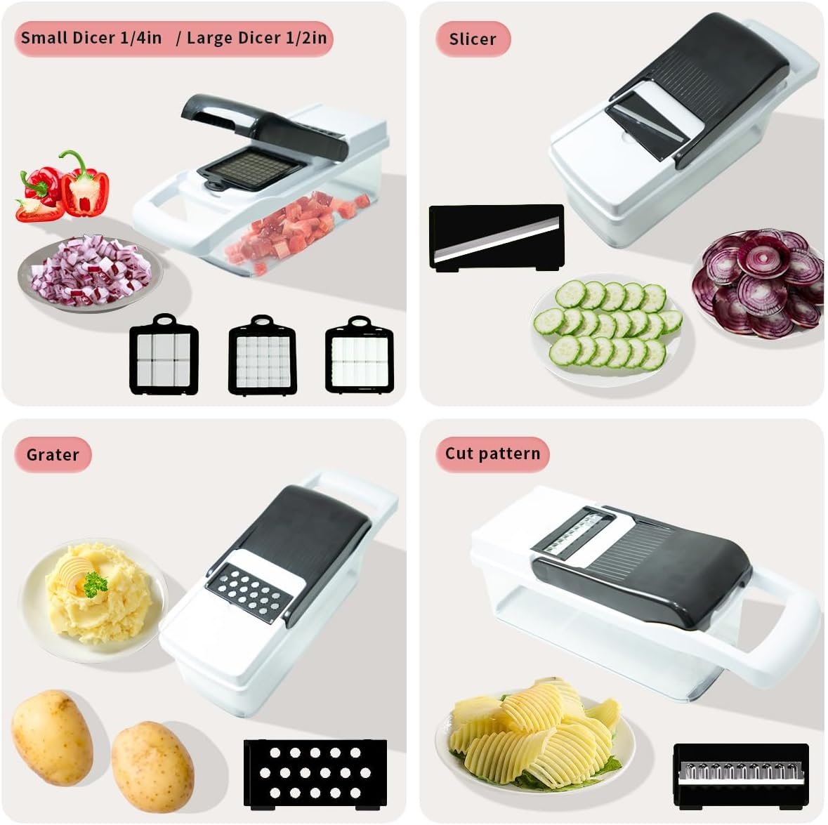 WEPIKK Vegetable Chopper – Heavy Duty, Rust-Resistant Stainless Steel Blades for Effortless Slicing, Dicing & Chopping – Non-Slip Base & Ergonomic Handle – Dishwasher Safe, Easy Meal Prep Tool (White)