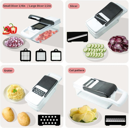 WEPIKK Vegetable Chopper – Heavy Duty, Rust-Resistant Stainless Steel Blades for Effortless Slicing, Dicing & Chopping – Non-Slip Base & Ergonomic Handle – Dishwasher Safe, Easy Meal Prep Tool (White)
