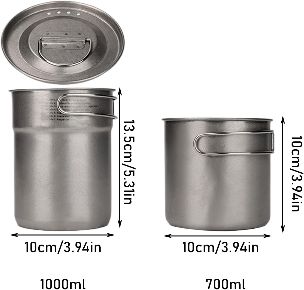 Camping Pots, 2X Stainless Steel, Outdoor Cooking Set, Capacity, Portable Survival Equipment, Lightweight Hiking Gear, Travel Meal Prep Tool, Picnic Supplies, 1000ml