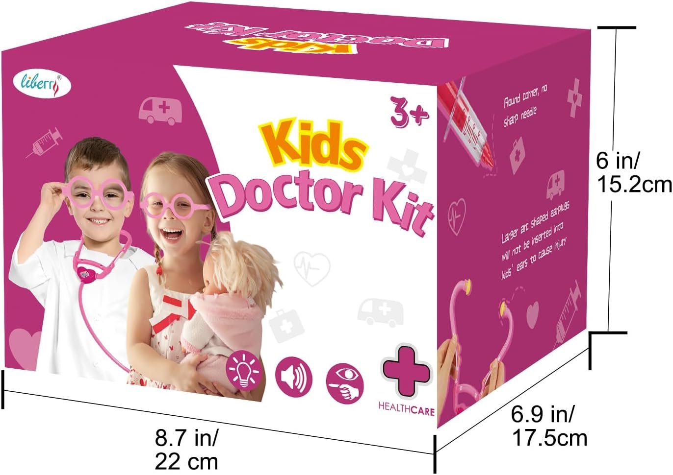 Liberry Doctor Kit for Toddlers 3 4 5 Years Old, Kids Doctor Play Set for Girls Boys Toy, Pretend Play Medical Kit with Stethoscope & Costume for Christmas Birthday Gift Pink
