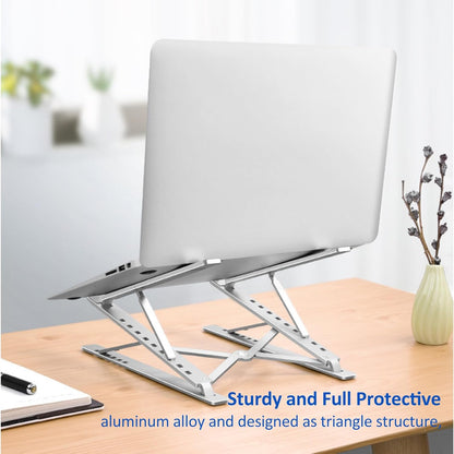 Laptop Stand Kamoon Portable Adjustable Tablet Computer Stand Aluminum Alloy Folding Laptop Stand Compatible MacBook Air Pro, HP More 10-15.6" Laptops & Tablet (Silver-2)