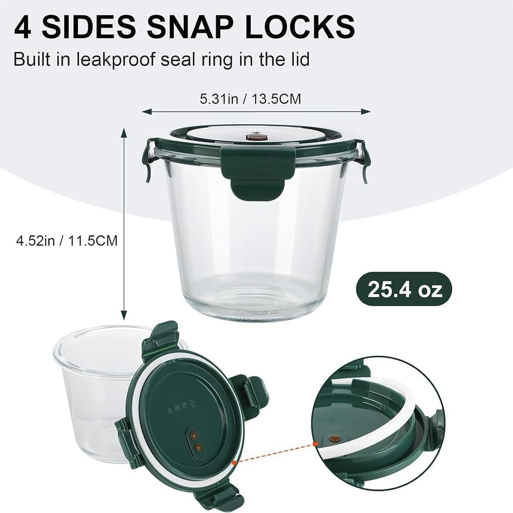 4 Pack Glass Meal Prep Containers with Airtight Lids, Leak-proof Soup Stew Food Storage & Meal Prep Container, Reusable Glass Soup Containers Overnight Oats Containers for Leftover, Soup, Fruit