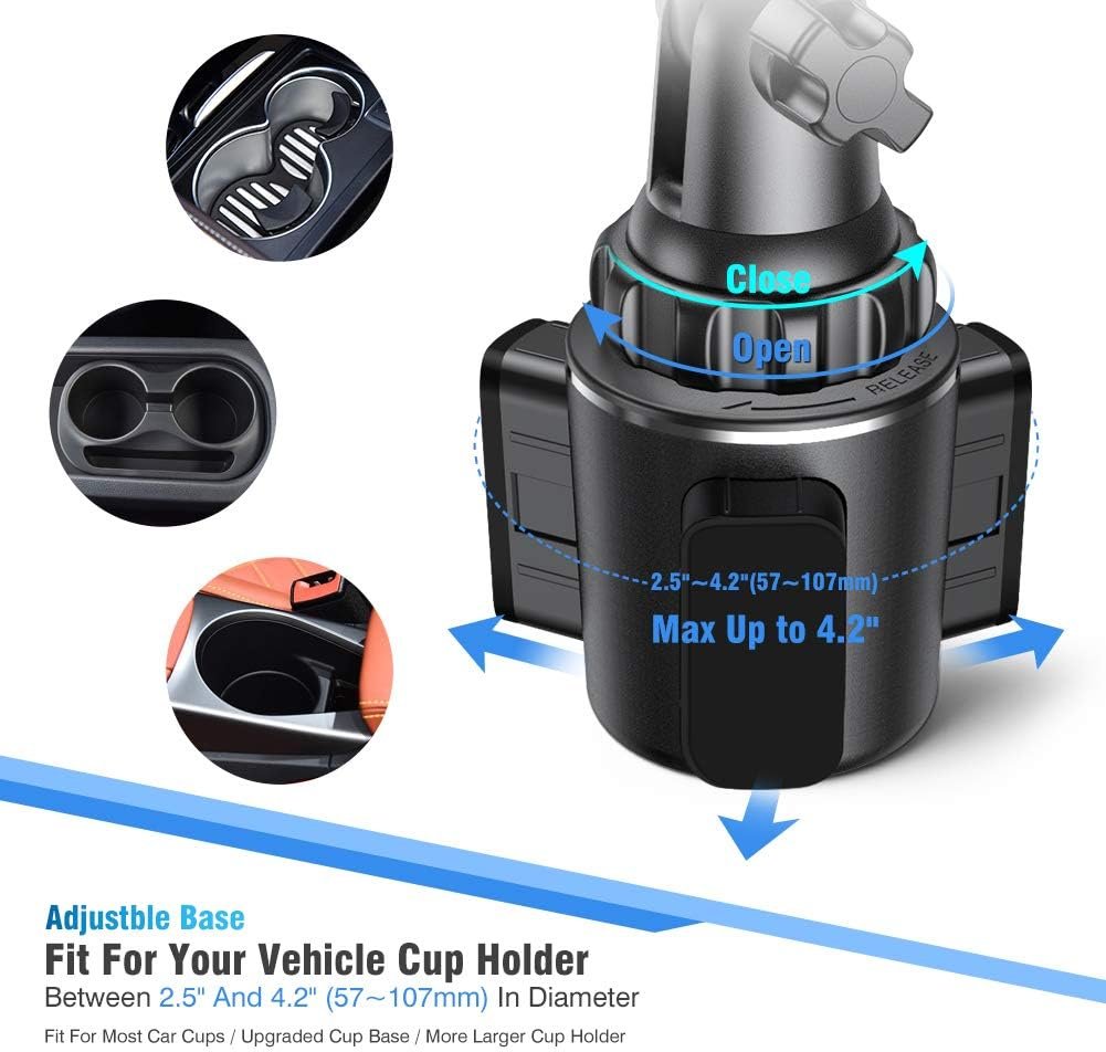 [Upgraded Version] Cup Holder Phone Mount,Miracase Long Neck Never Shake Car Cup Phone Holder Cradle Car Mount for iPhone, Samsung, Google and All Cell Phones