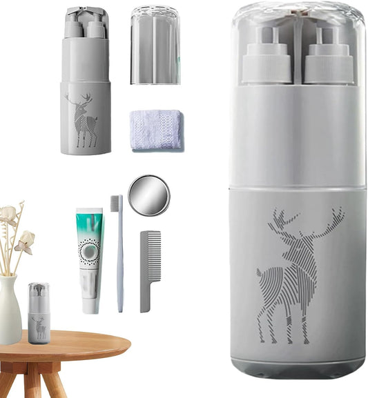 Travel Toiletry Cup Set, Multi-Functional Kit, Portable Travel Must-Haves, Compact Bathroom Organizer, Leak-Proof Containers, for Business Trip School Camping Use, 8.27 x 2.68 x 2.68 Inch, grey