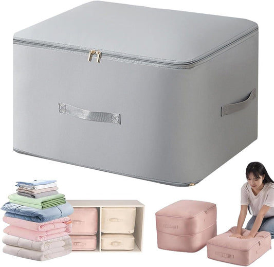 Space Saving Self Compression Organizer, Heavy Duty Moving Bags, Storage Bags for Space Saving, with Zipper, Self Compression Moving Organizer Bags for Comforters, Clothes, Blankets (Gray, Large)