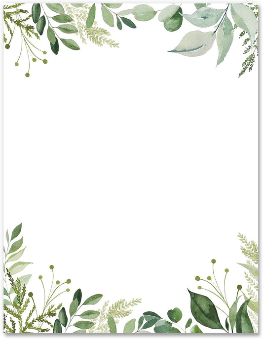 AnyDesign 60 Sheets Greenery Stationery Paper Green Leaf Border Letterhead Paper 8.5 x 11 Inch Watercolor Spring Summer Letter Writing Paper for Notes Greeting Cards Invitation Office School Printing