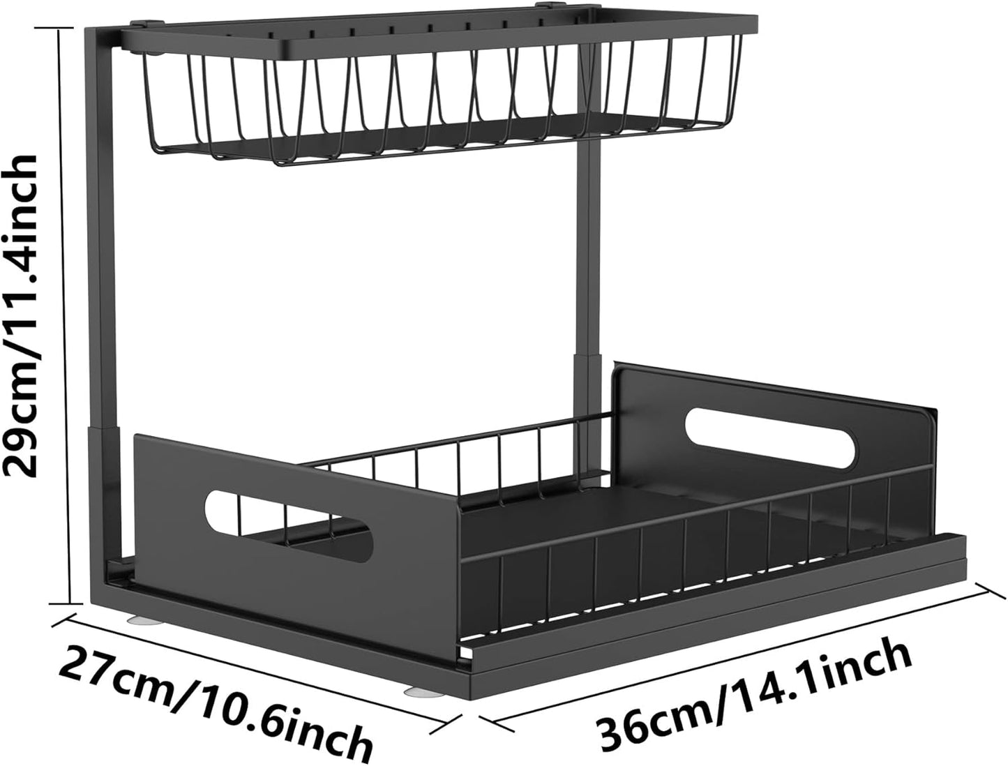 Under Sink Organizer and Storage, 2-Tier Cabinet Storage Shelves Cleaning Supplies Organizers Home Kitchen Bathroom Organization with Pull-Out Sliding Drawer (Black)