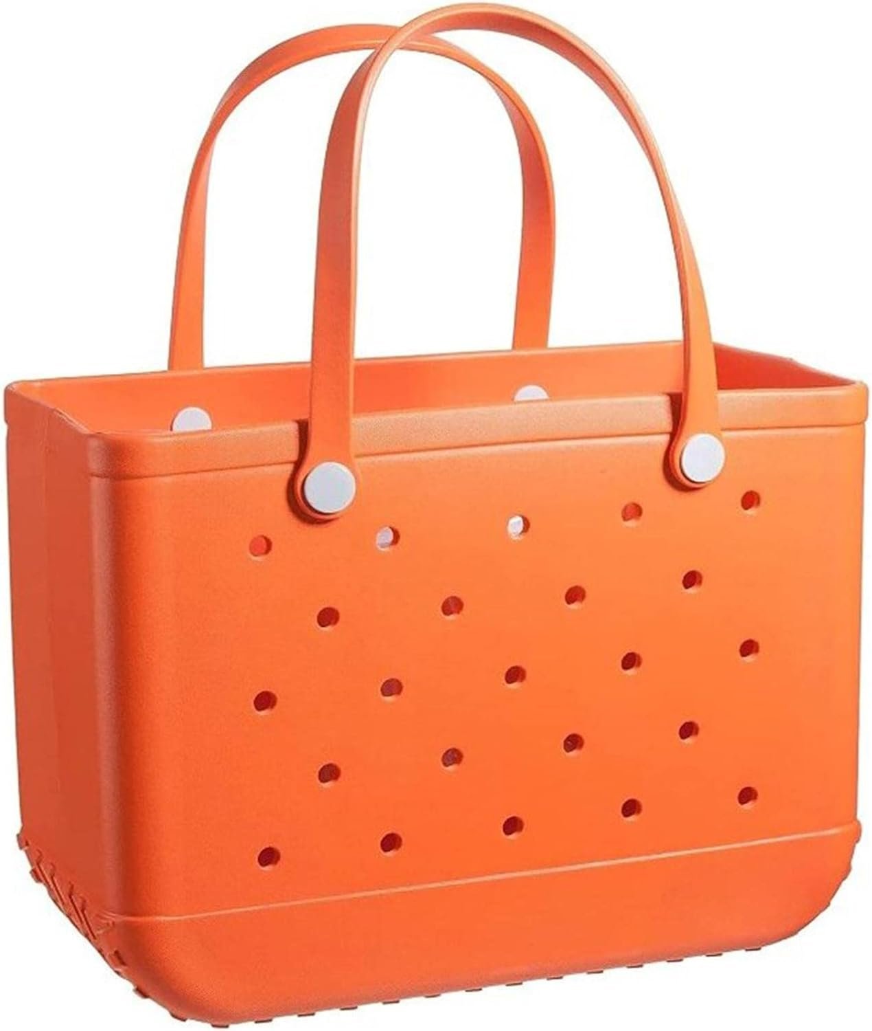 Women Outdoor Rubber Tote Bag,Sports Washable Rubber Tote Bag with Holes | Women's Portable Travel for Beach Sports Swimming Pool (Pure Orange)