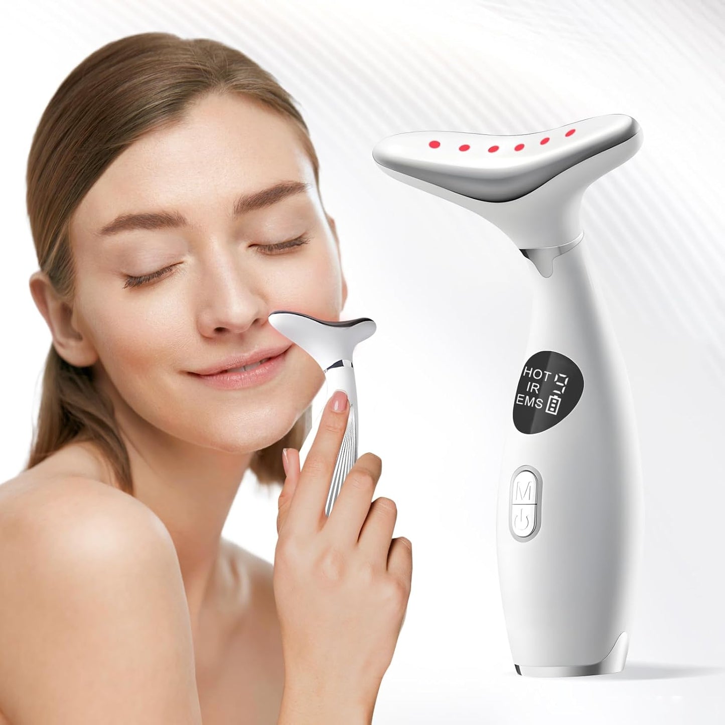 Aristorm Facial Massager for Face and Neck, 3 Color Modes Facial Massager Device，Neck Face Beauty Device with Vibrating, Warming Function ，at-Home Face Tool for Skin Care, Pearl White