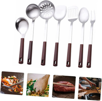 LIFKOME 1 Set 7 Pezzi Set Da Cucina Pezzi Gadget e Utensili Da Cucina Cucchiai Da Minestra Cinesi Pentole Antiaderenti Spatola Wok Pinze Metalliche Acciaio Inossidabile Anti-aderente