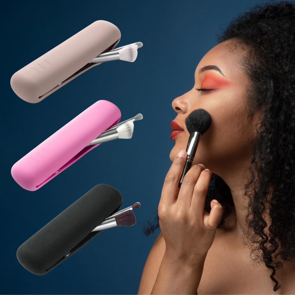 Makeup Brush Case | Brush Holder with Double Magnetic Closure | Make Up Brush Holder for Travel | Makeup Organizer | Silicone Brush Case 20 cm | Colour, pink, Makeup Brush Holder
